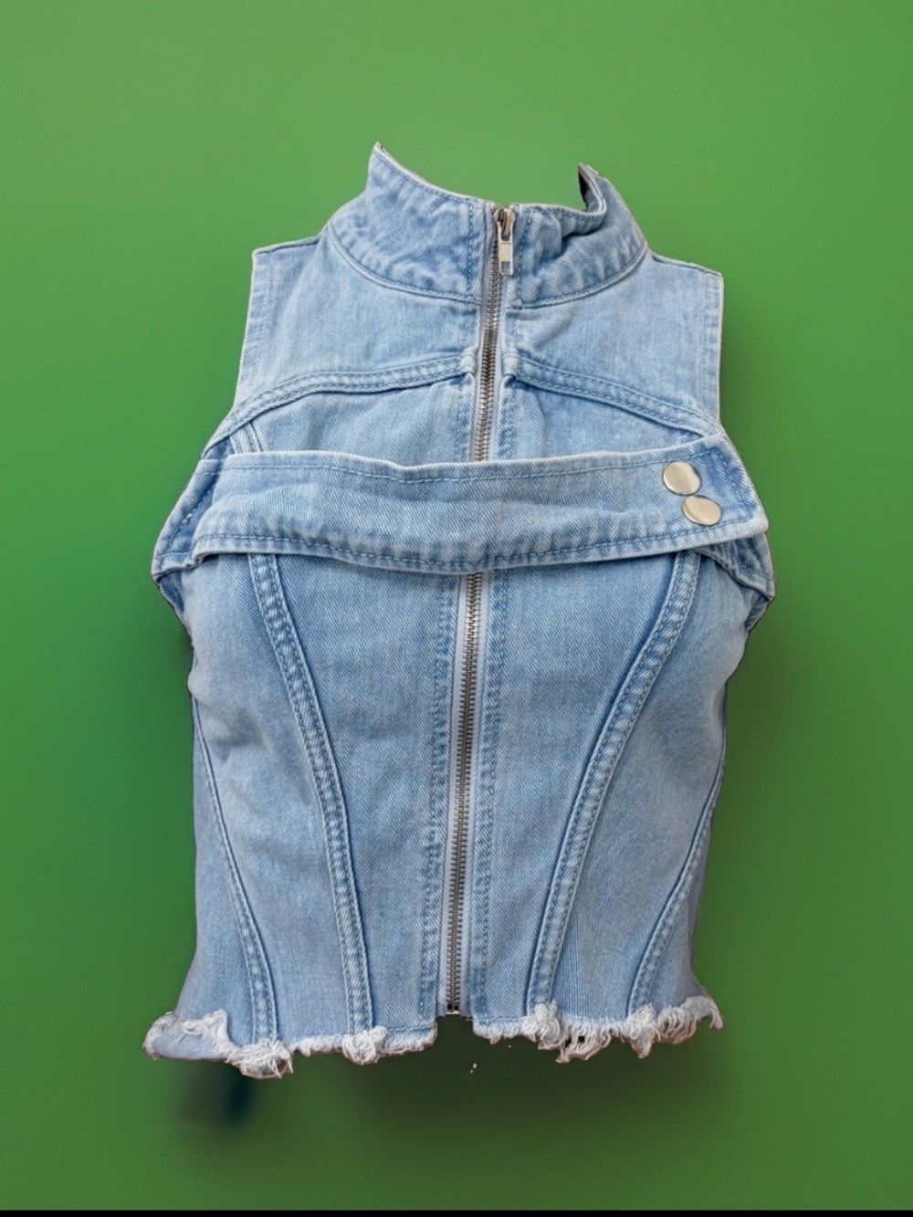 PrettyLittleThing Light Blue Denim Vest with Logo Tag